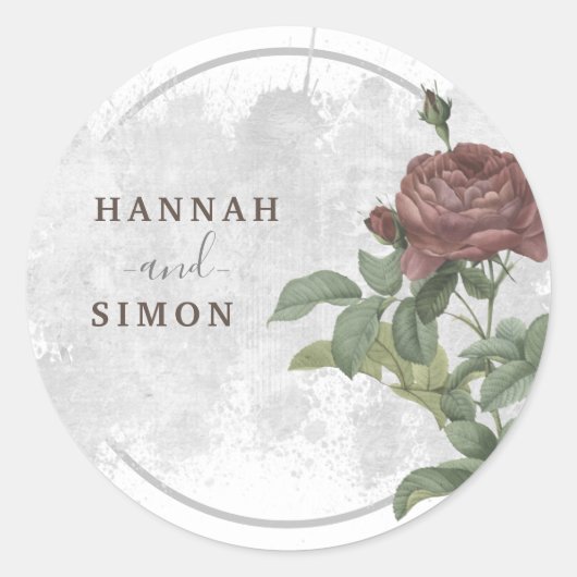 Rustikales Blumenburgund Marsala Modernes Minimali Runder Aufkleber (Vorderseite)