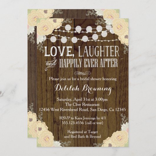Rustikales Blumencreme-Brautparty Einladung (Vorne/Hinten)