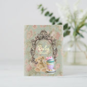 rustikales Blumenddy Bär Babydusche Einladungen (Stehend Vorderseite)