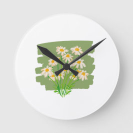 Rustikales Blumendesign auf grünem Hintergrund Runde Wanduhr