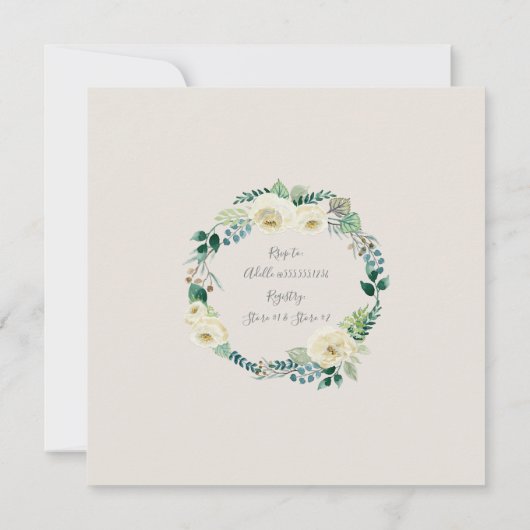 Rustikales Blumenfutter Elfenbein Rose Foliage Bra Einladung (Rückseite)