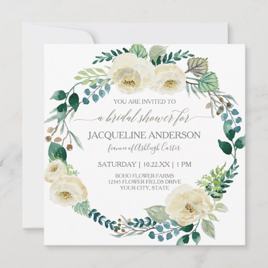 Rustikales Blumenfutter Elfenbein Rose Foliage Bra Einladung (Vorderseite)