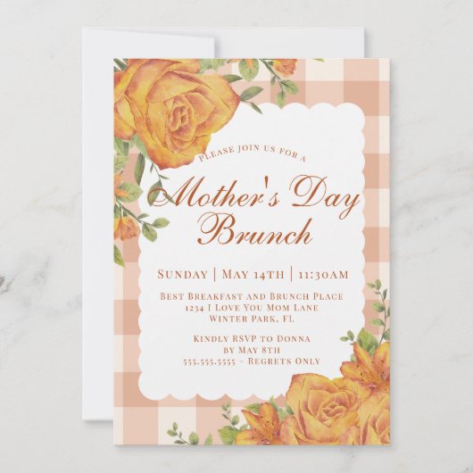 Rustikales Blumengebäck Tan Muttertag Brunch Einladung (Vorderseite)