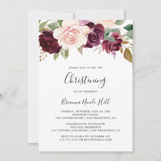 Rustikales Blumengebäck und botanisches Blattweihe Einladung (Vorderseite)