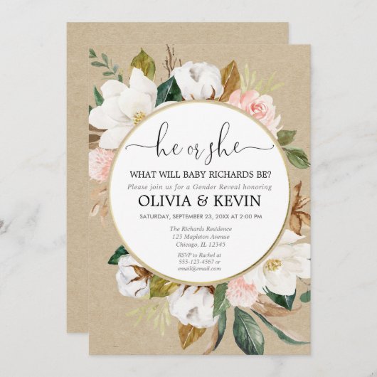 Rustikales Blumengeschlecht offenbart, fallendes G Einladung (Vorne/Hinten)