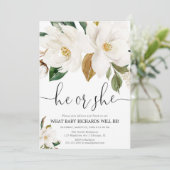 Rustikales Blumengeschlecht, weißes Magnolie Einladung (Stehend Vorderseite)