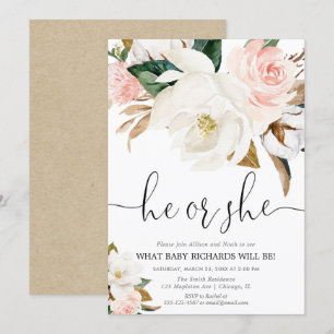 Rustikales Blumengeschlecht, weißes rosa Magnolie Einladung