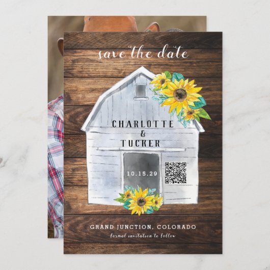 Rustikales, blumengeschmücktes Foto Save the Date (Vorne/Hinten)