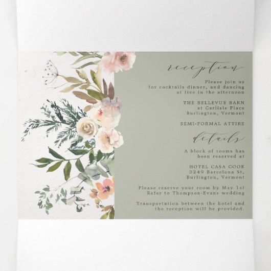 Rustikales Blumengesteck in einer Hochzeit Dreifach Gefaltete Einladung (Innenseite Mitte)