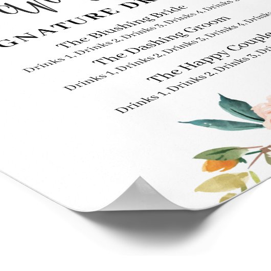 Rustikales Blumengestein und Unterschrift Getränke Poster (Ecke)