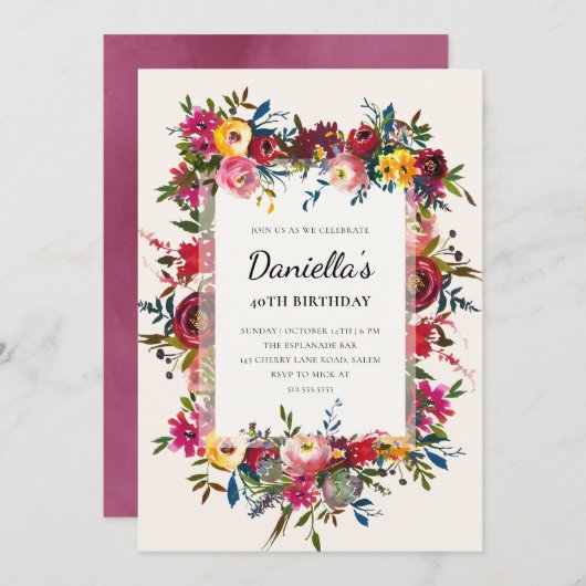 Rustikales Blumengewächse Einladung (Vorne/Hinten)