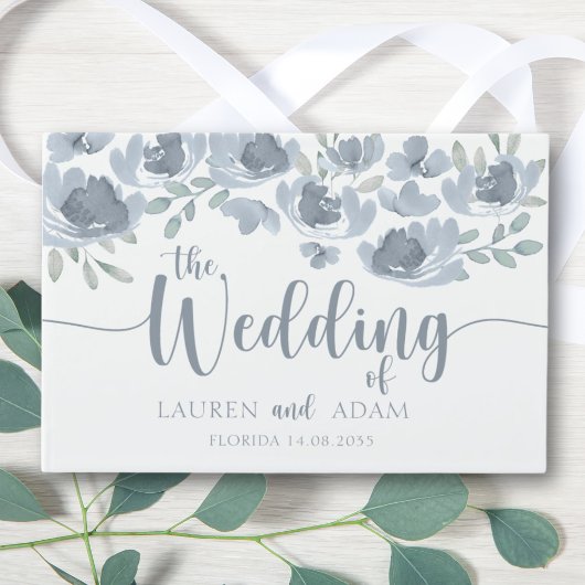 Rustikales Blumengewässer Dusty Blue Wedding Gästebuch