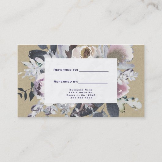 Rustikales Blumenglam Navy Kraft Chic Refer a Frie Empfehlungskarte (Rückseite)
