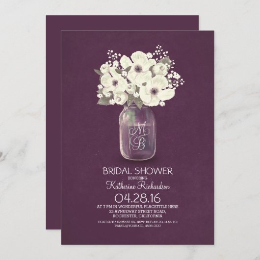 rustikales Blumenglas Brautparty Einladung (Vorne/Hinten)