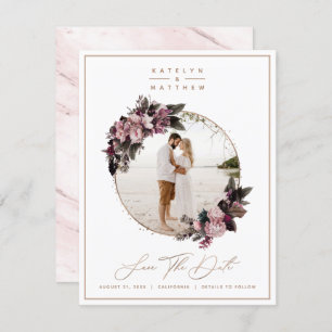 Rustikales Blumengold Gerahmtes Foto und Kalligraf Save The Date