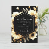Rustikales Blumengold und Schwarze Hochzeit Save The Date (Stehend Vorderseite)