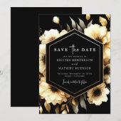 Rustikales Blumengold und Schwarze Hochzeit Save The Date (Vorne/Hinten)