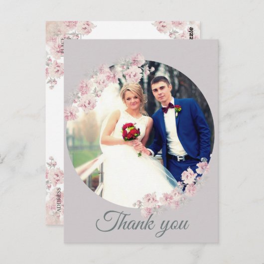 Rustikales Blumengrau Danke Karte (Vorne/Hinten)