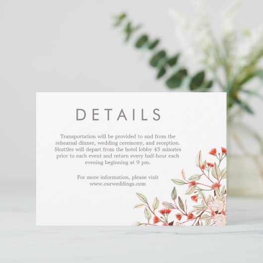 Rustikales Blumengrau Moderne Typografie Hochzeit Begleitkarte (Stehend Vorderseite)