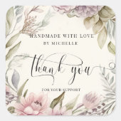 Rustikales Blumenhandwerk mit Liebe danke Quadratischer Aufkleber (Vorderseite)