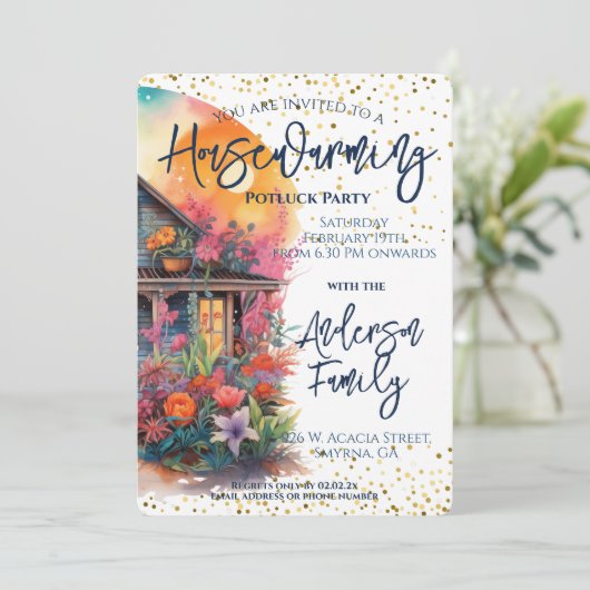 Rustikales Blumenhaus Party Einladung (Stehend Vorderseite)