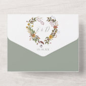 Rustikales Blumenherz QR Kodierung Grüne Hochzeit All In One Einladung (Rückseite)