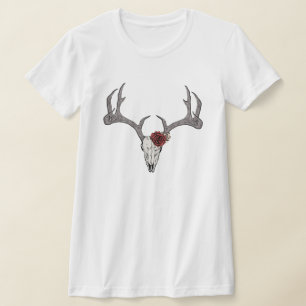 Rustikales Blumenhirsch-Rentier-Schädel-Geweih T-Shirt