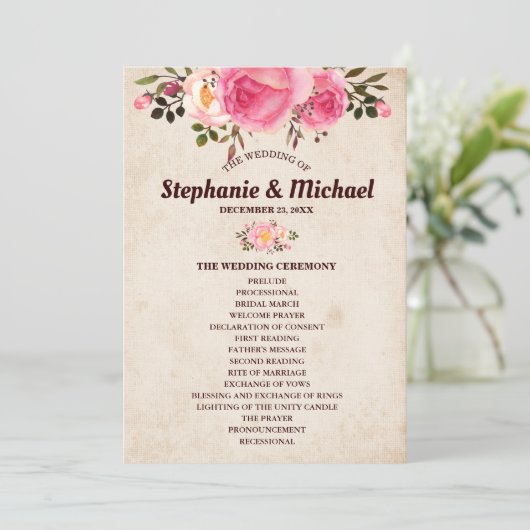 Rustikales Blumenhochzeitprogramm für die Frontblu Programm (Stehend Vorderseite)