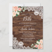 Rustikales Blumenholz 15. Geburtstag Einladung (Vorderseite)