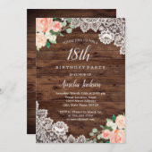 Rustikales Blumenholz 18. Geburtstag Einladung (Vorne/Hinten)