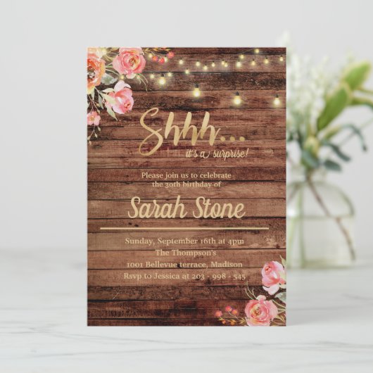 Rustikales Blumenholz - Einladung (Stehend Vorderseite)