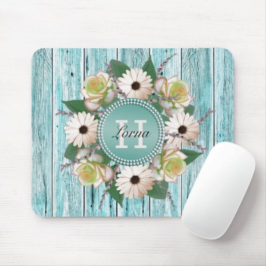 Rustikales Blumenholz Monogramm Mousepad (Mit Mouse)