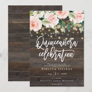 rustikales Blumenholz Quinceanera 15. Geburtstag Einladung