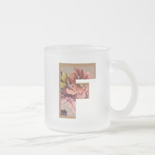 Rustikales Blumeninitial F Monogramm Mattglastasse (Rechts)
