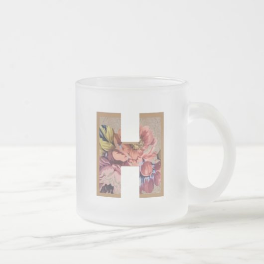 Rustikales Blumeninitial H Monogramm Mattglastasse (Rechts)