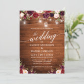 Rustikales Blumenjar Lights Kalligrafie Foto Hochz Einladung (Stehend Vorderseite)