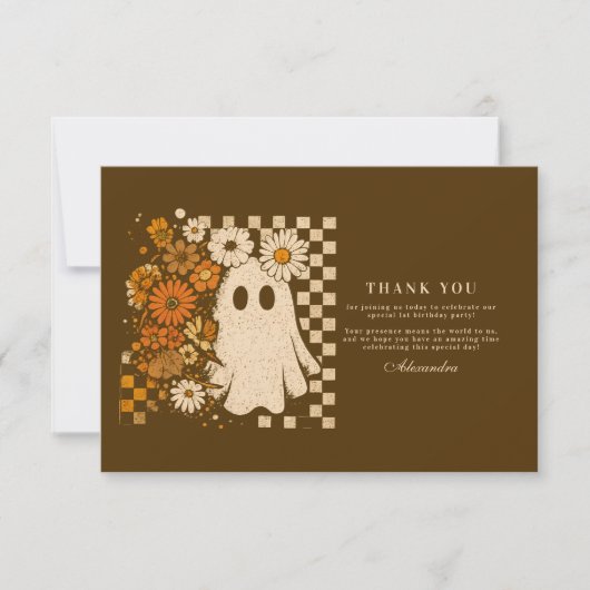 Rustikales Blumenkarton Ghost 1. Geburtstag Dankeskarte (Vorderseite)