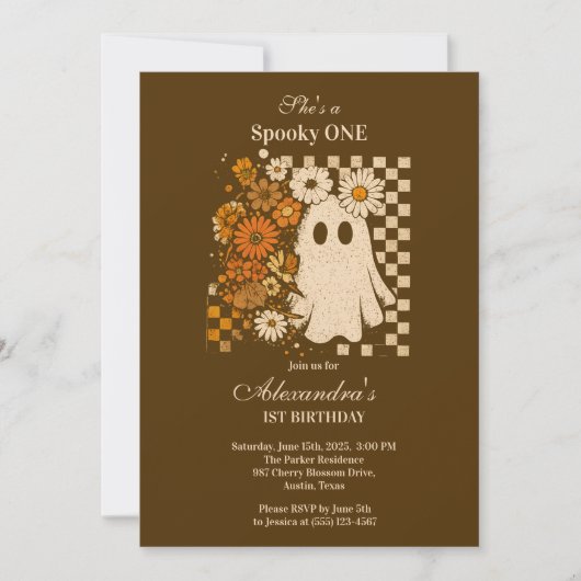 Rustikales Blumenkarton Ghost 1. Geburtstag Einladung (Vorderseite)