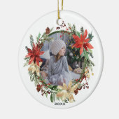 Rustikales Blumenkranz-Foto mit Jahr Keramik Ornament (Links)