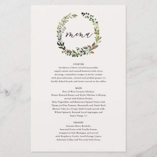 Rustikales Blumenkranz und Hirschgeweih-Menü (Vorderseite)