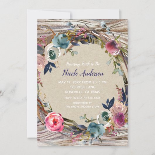 Rustikales Blumenkraut Brautparty Einladung (Rückseite)