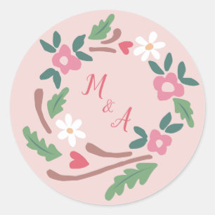 Rustikales Blumenkraut mit Monogramm Runder Aufkleber
