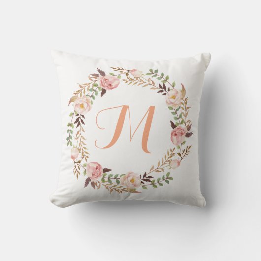Rustikales Blumenkraut Monogramm Kissen (Vorderseite)