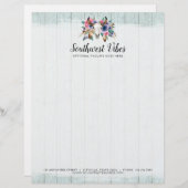 Rustikales Blumenkuh-Schädel-Aquarell hölzernes Briefbogen (Vorne/Hinten)