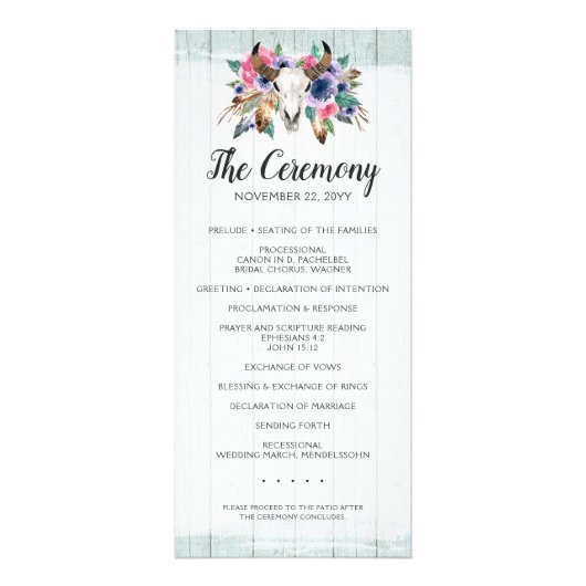 Rustikales Blumenkuh Skull Boho Chic Hochzeitsprog Werbekarte (Vorne)