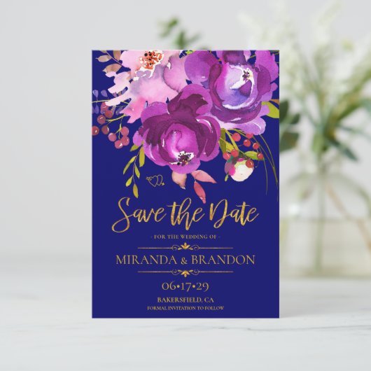 Rustikales Blumenland Hochzeitkarte Save the Date (Stehend Vorderseite)