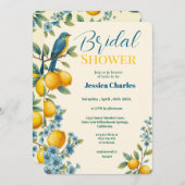Rustikales Blumenlemon & Bluebird-Brautparty Einladung (Vorne/Hinten)