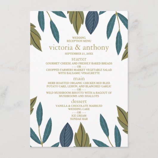 Rustikales Blumenmenü aus Leaf Menükarte (Vorderseite)