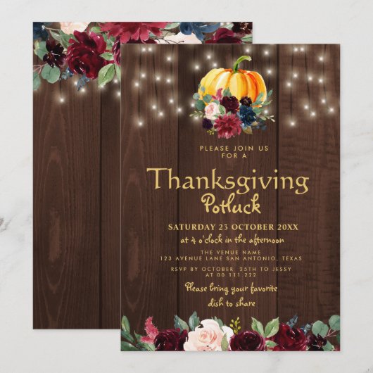 Rustikales Blumenmoor-Erntedank Einladung (Vorne/Hinten)