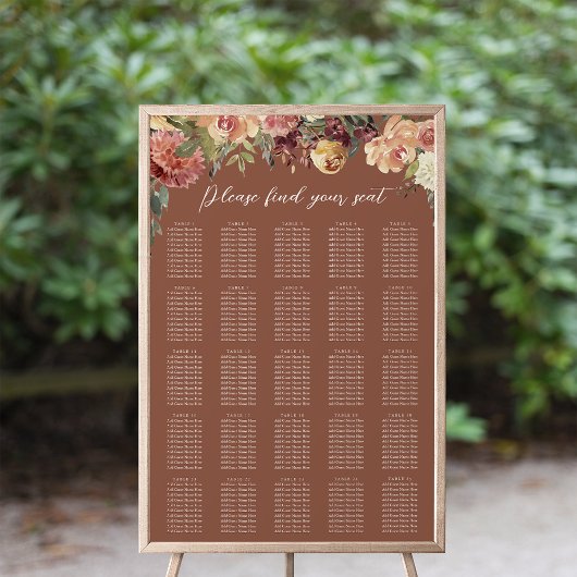 Rustikales Blumenmuster XL Hochzeitstabelle Poster